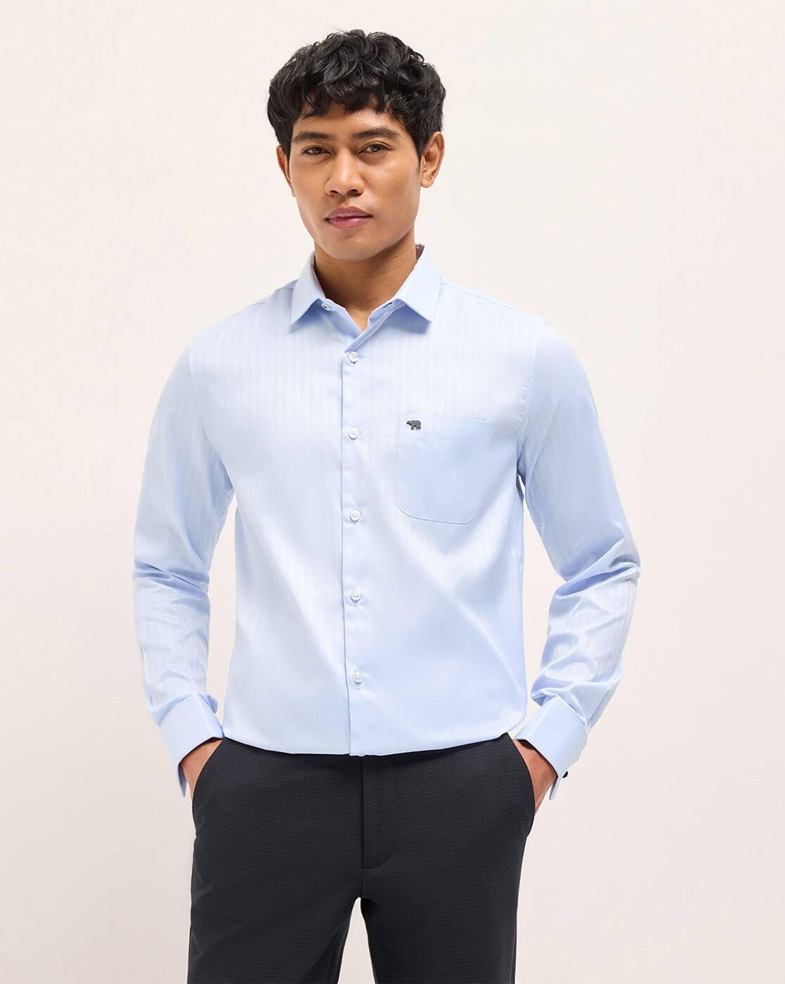 Men Woven Design Tailored Fit, BLUE, XL