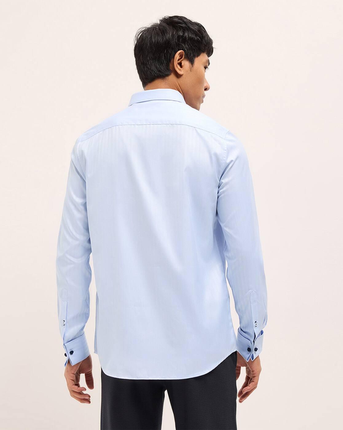 Men Woven Design Tailored Fit, BLUE, XL