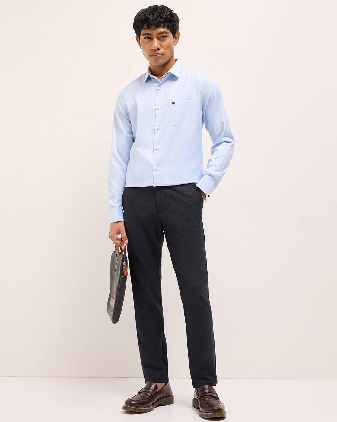 Men Woven Design Tailored Fit, BLUE, XL