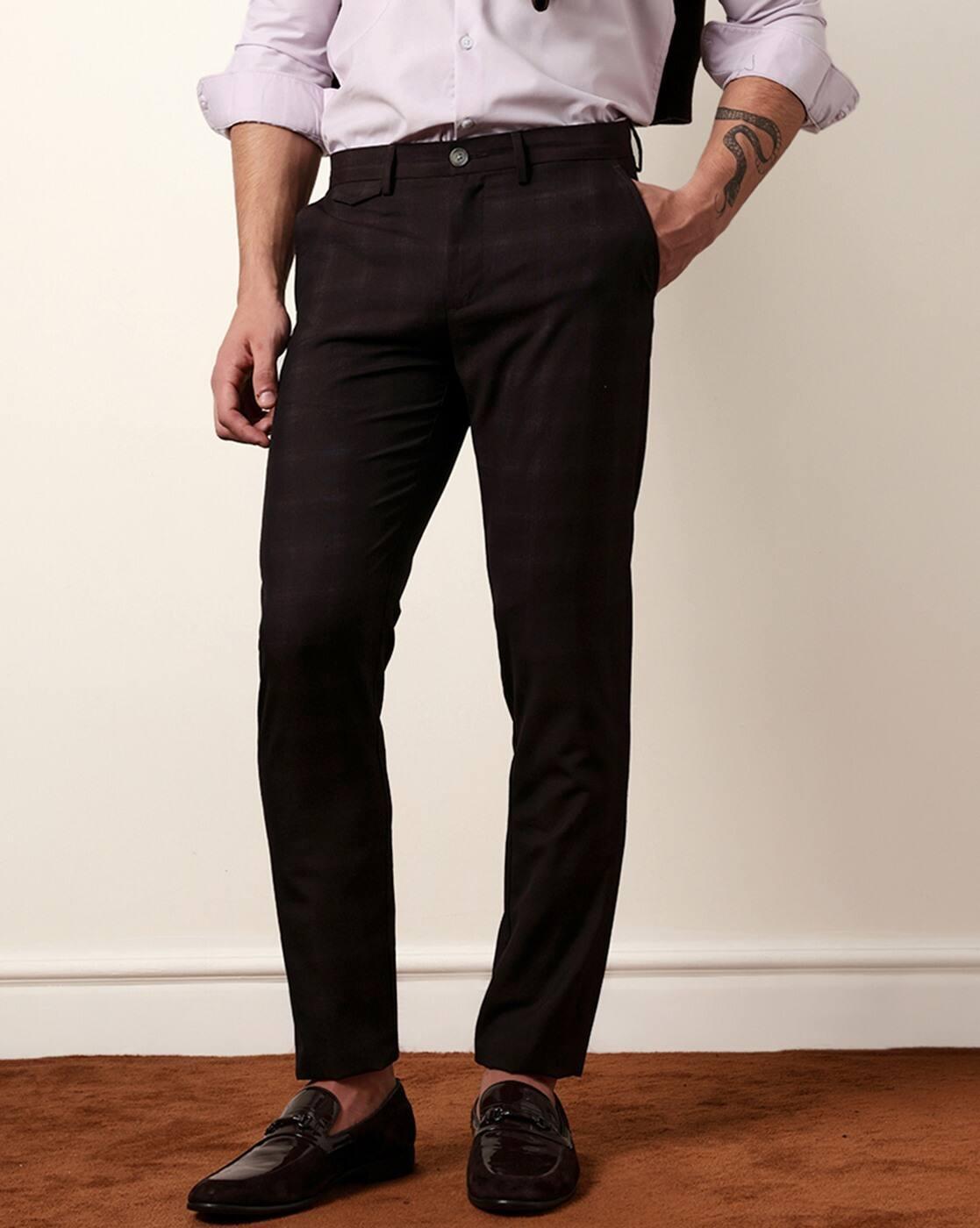 Men Woven Checked Slim Fit F, MAROON, 38