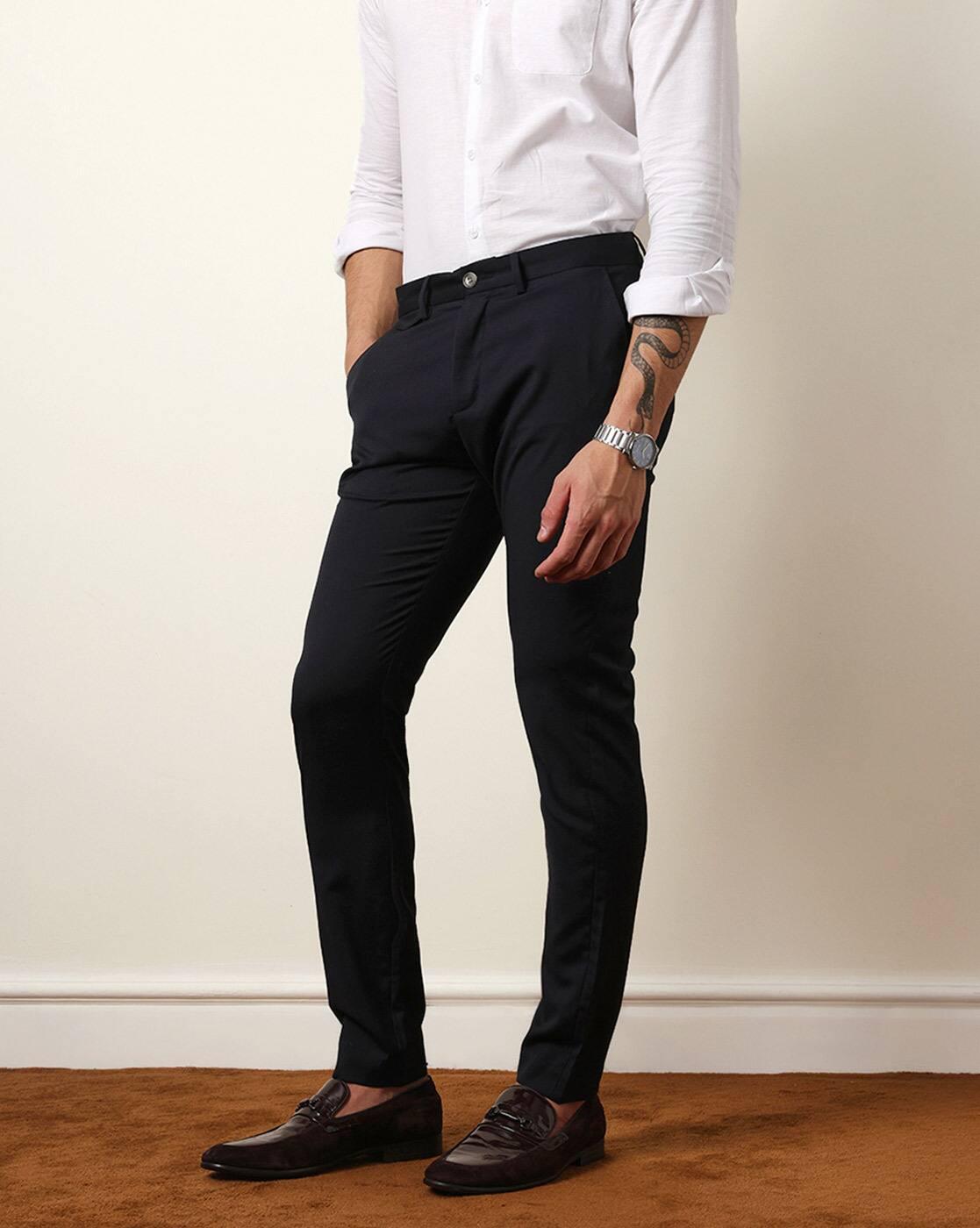 Men Solid Slim Fit Formal Trou, BLUE, 38