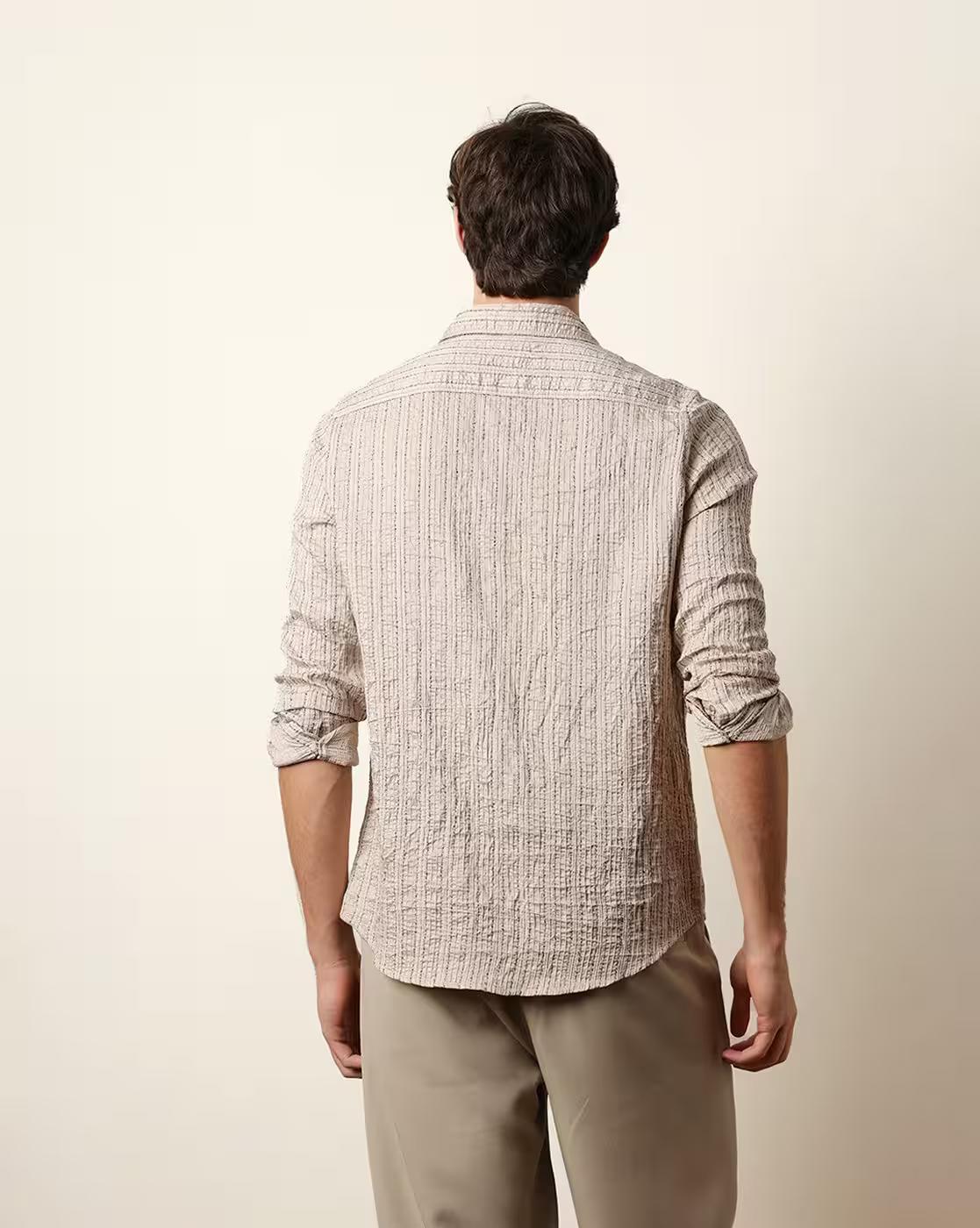 Men Striped Slim Fit Casual Sh, CREAM, L