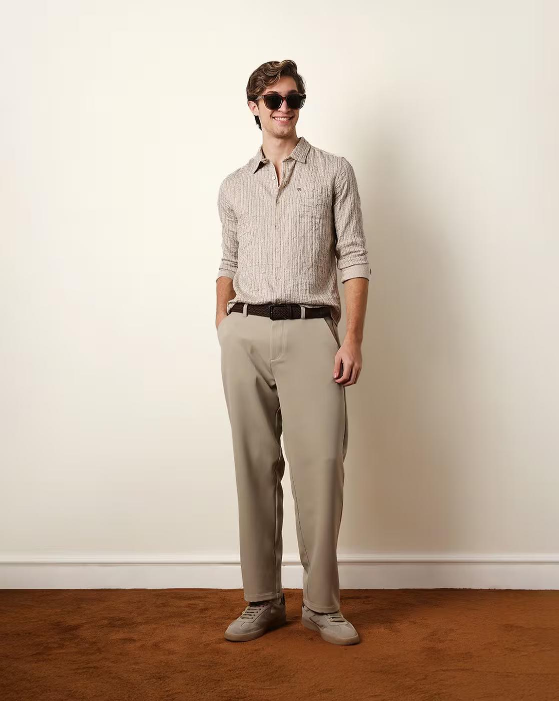 Men Striped Slim Fit Casual Sh, CREAM, L