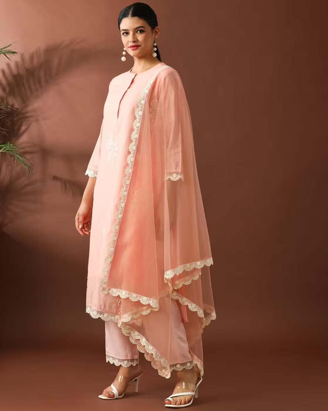 Women Embroidered Straight Kurta Set