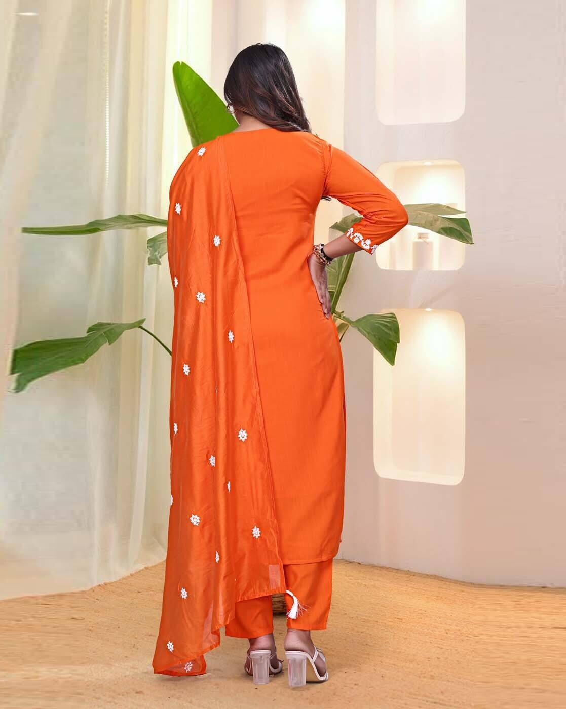 Women Embroidered Straight Kurta with Pants & Dupatta