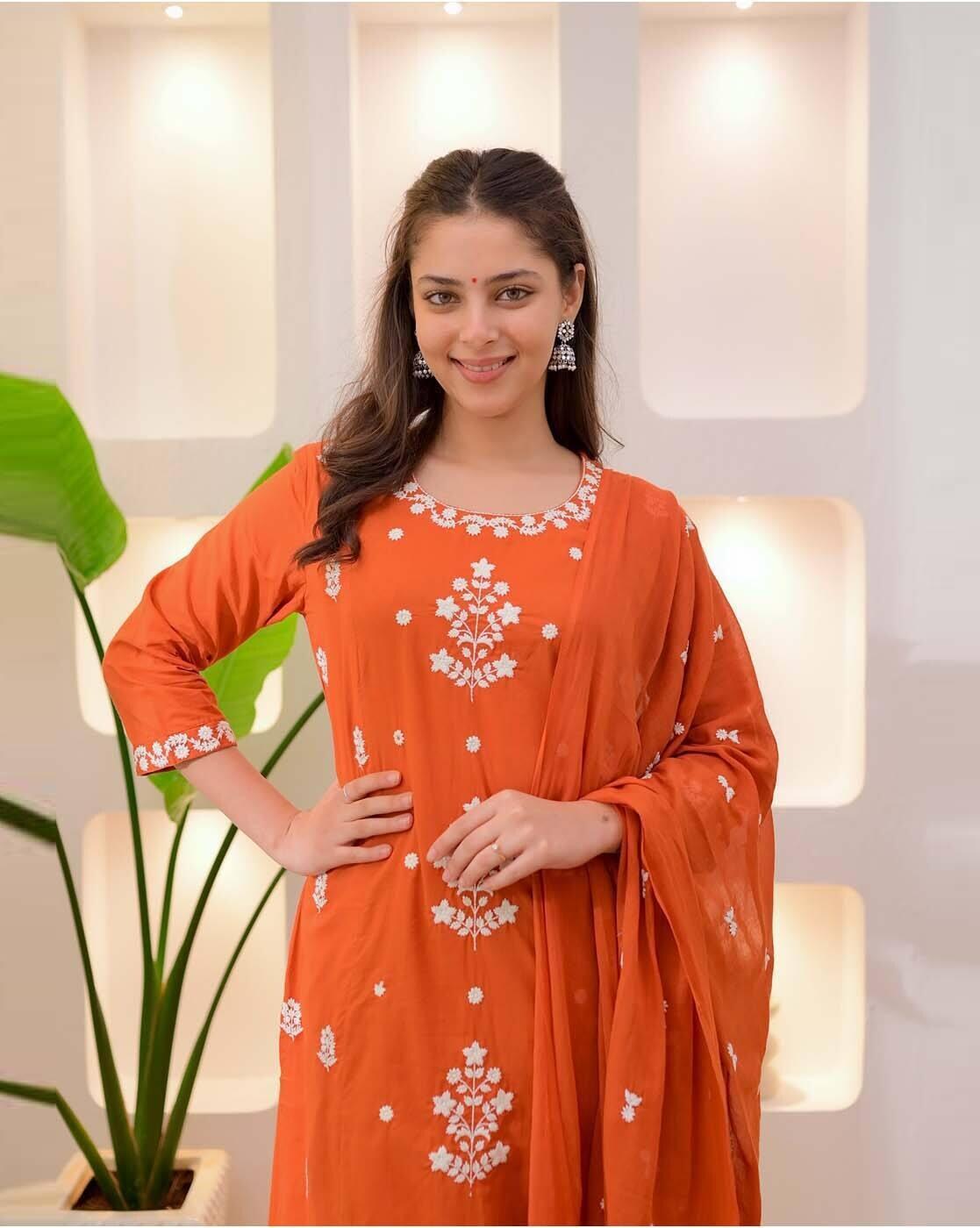Women Embroidered Straight Kurta with Pants & Dupatta
