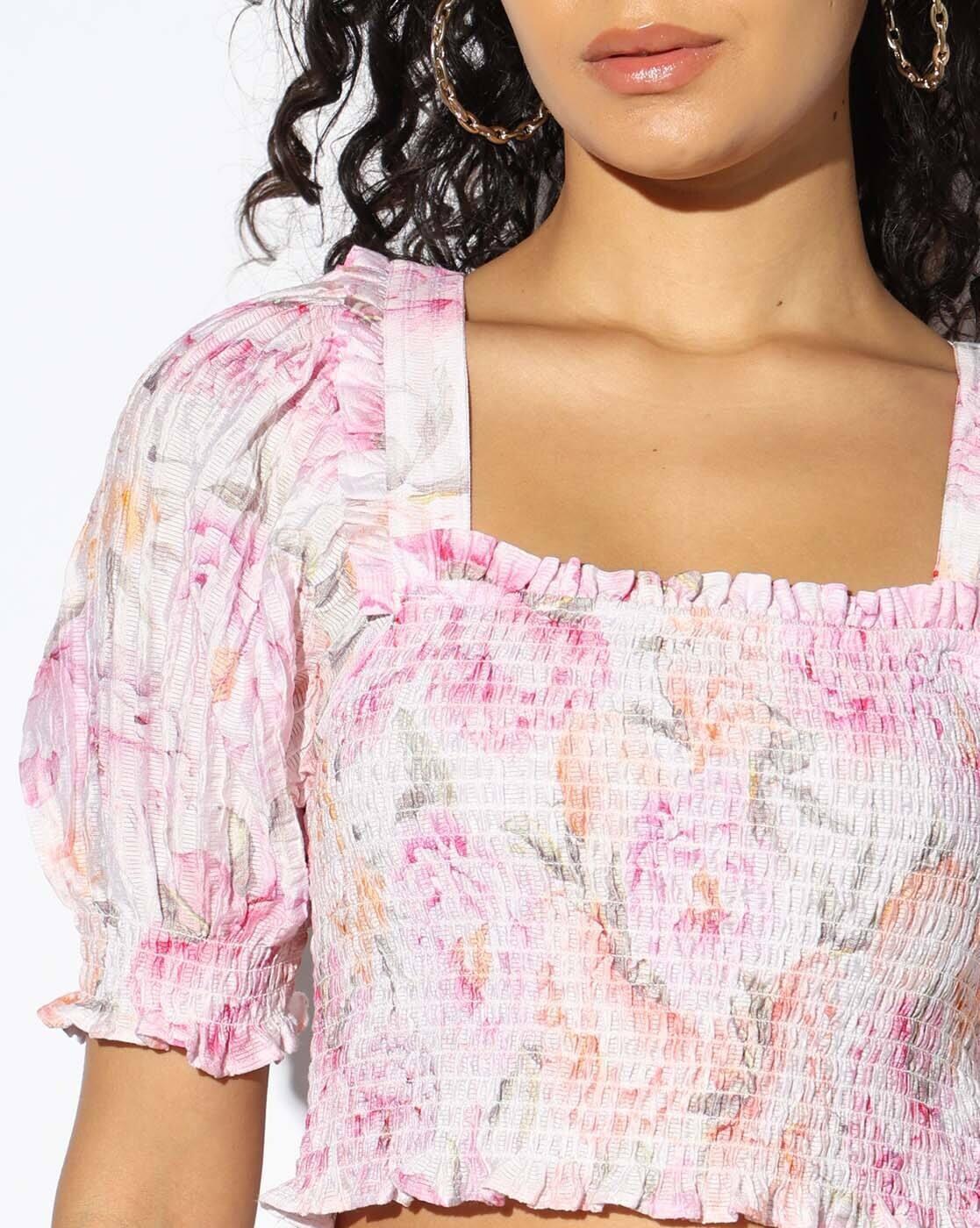 PUFF SLEEVES TOP WITH SMO, OFF WHITE, XL