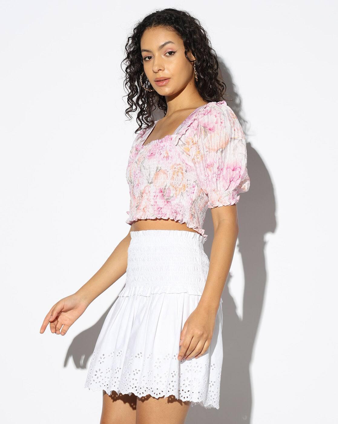 PUFF SLEEVES TOP WITH SMO, OFF WHITE, XL