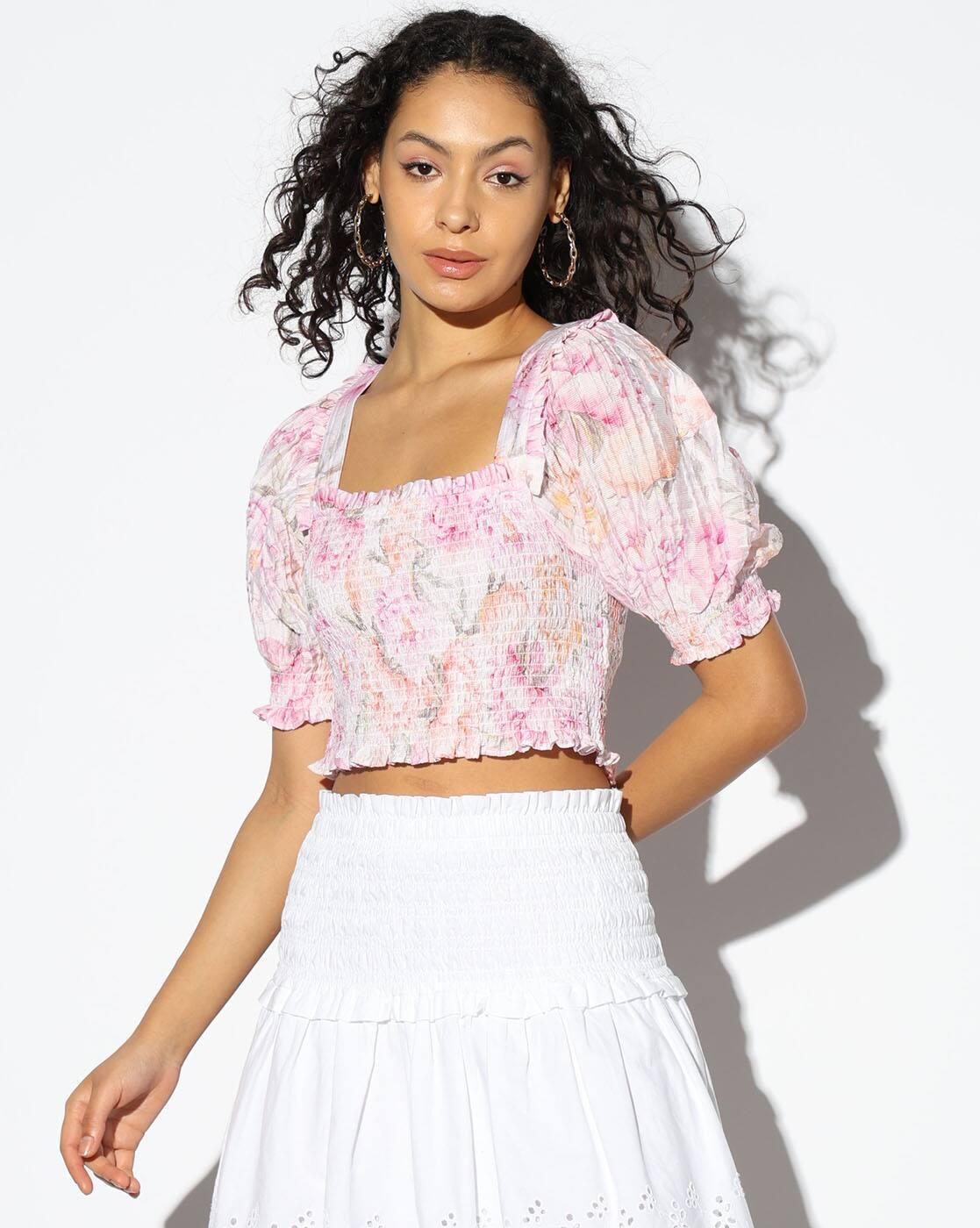PUFF SLEEVES TOP WITH SMO, OFF WHITE, XL