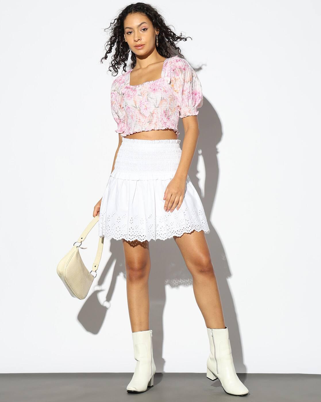 PUFF SLEEVES TOP WITH SMO, OFF WHITE, XL