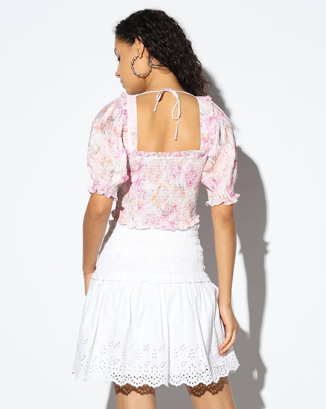 PUFF SLEEVES TOP WITH SMO, OFF WHITE, XL