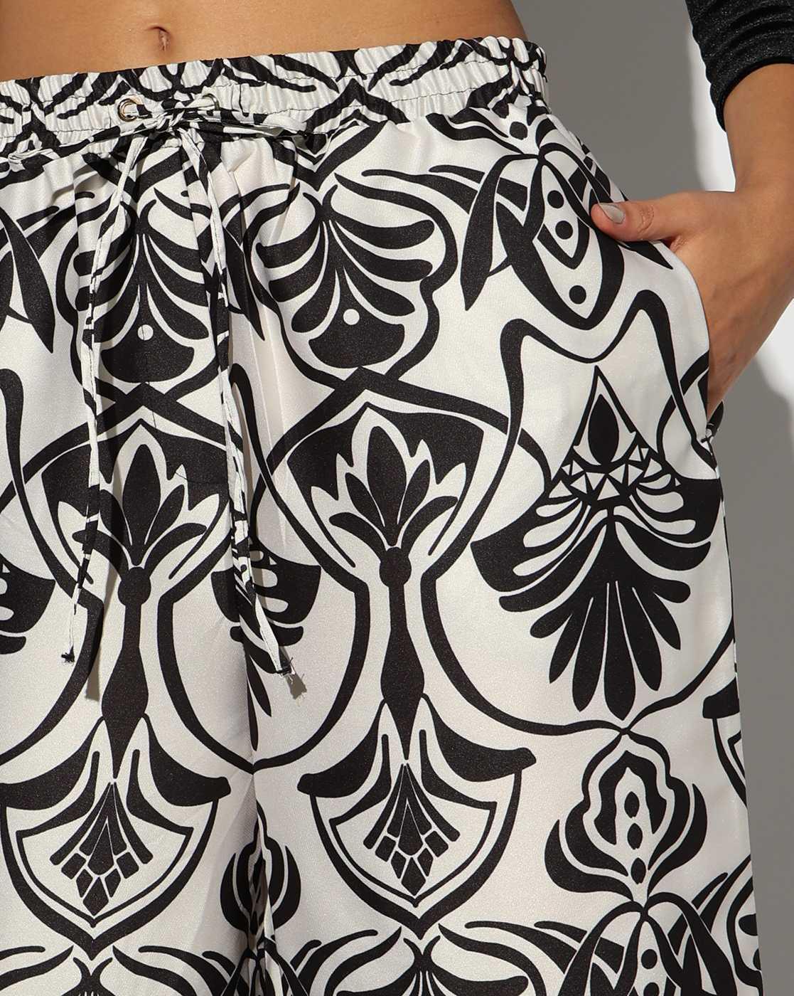 PRINT STRAIGHT FIT PANTS, BLACK