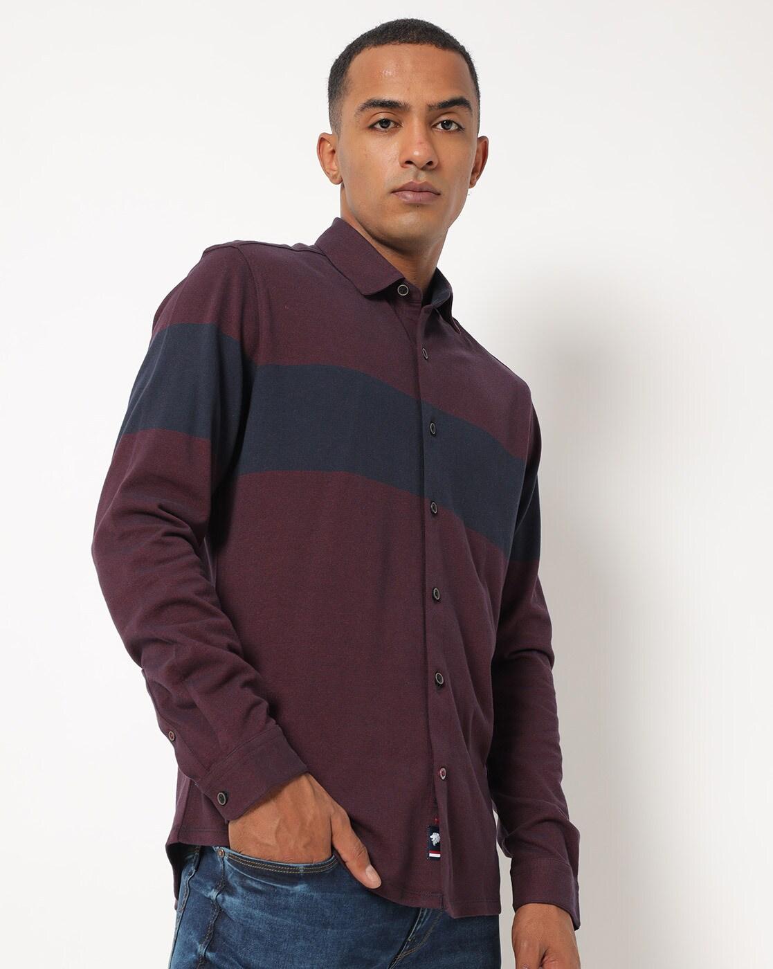 Men Slim Fit Shirt with Colourblock Stripe