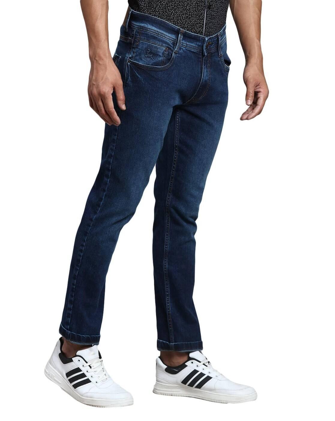 Men Stone Washed Slim Tapered Fit Jeans