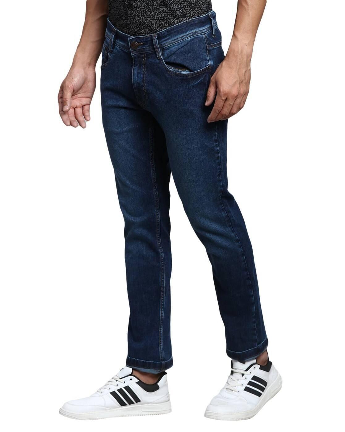 Men Stone Washed Slim Tapered Fit Jeans