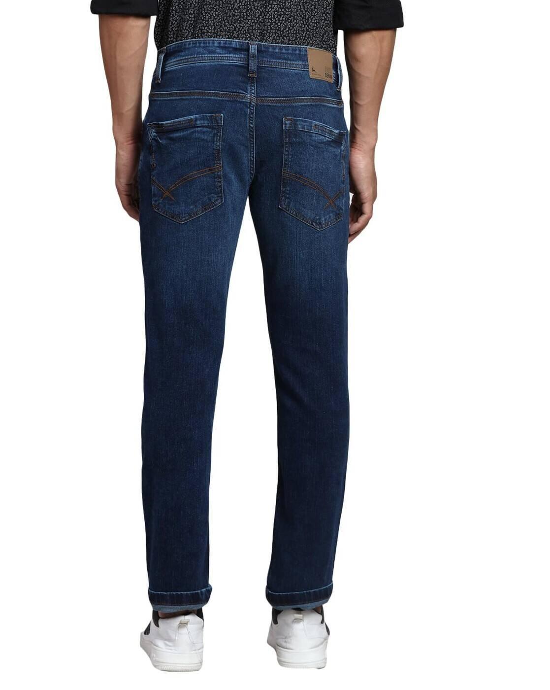 Men Stone Washed Slim Tapered Fit Jeans