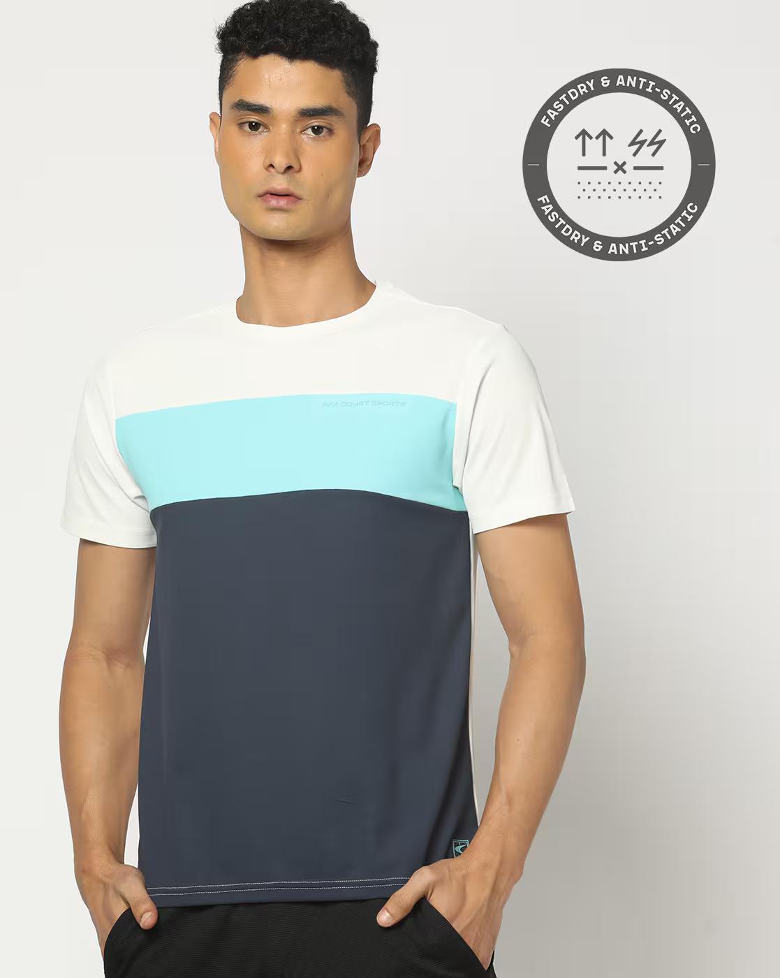 Men Colourblock Regular Fit Crew-Neck T-Shirt