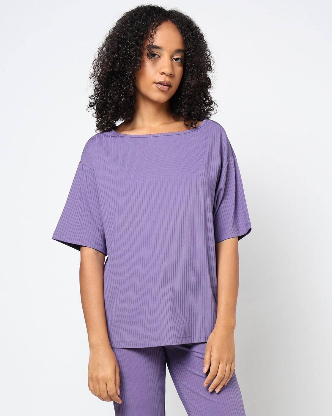 Women Ribbed Yoga Boat-Neck Boxy Fit Top