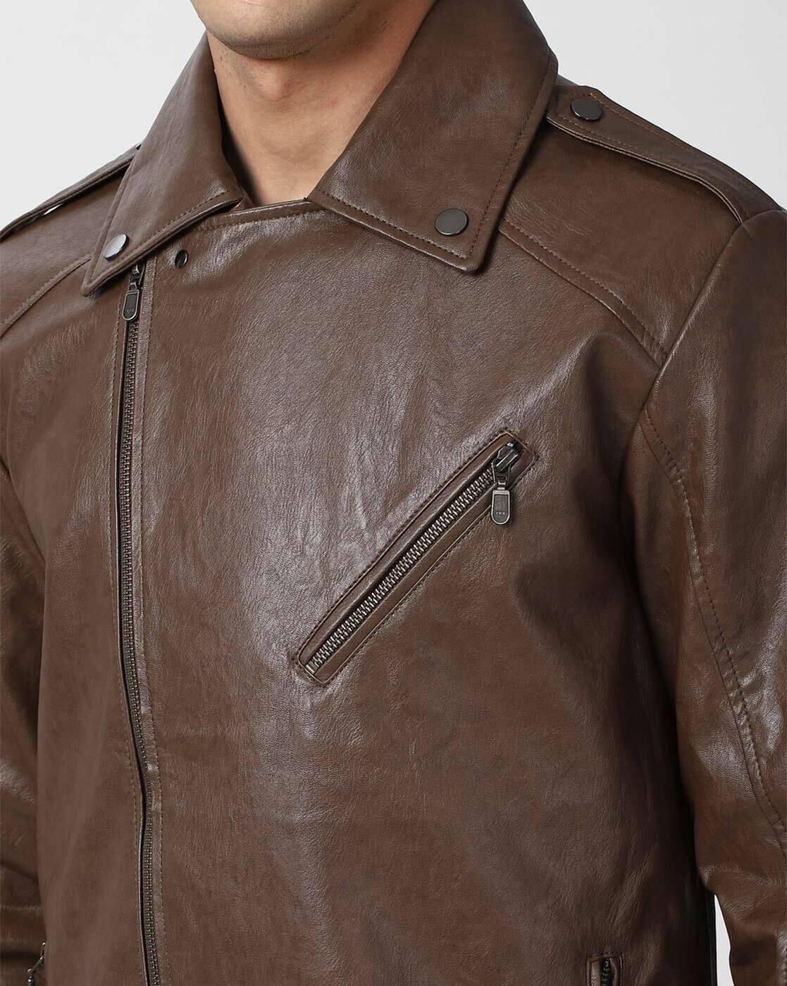 Men Regular Fit Zip-Front Biker Jacket