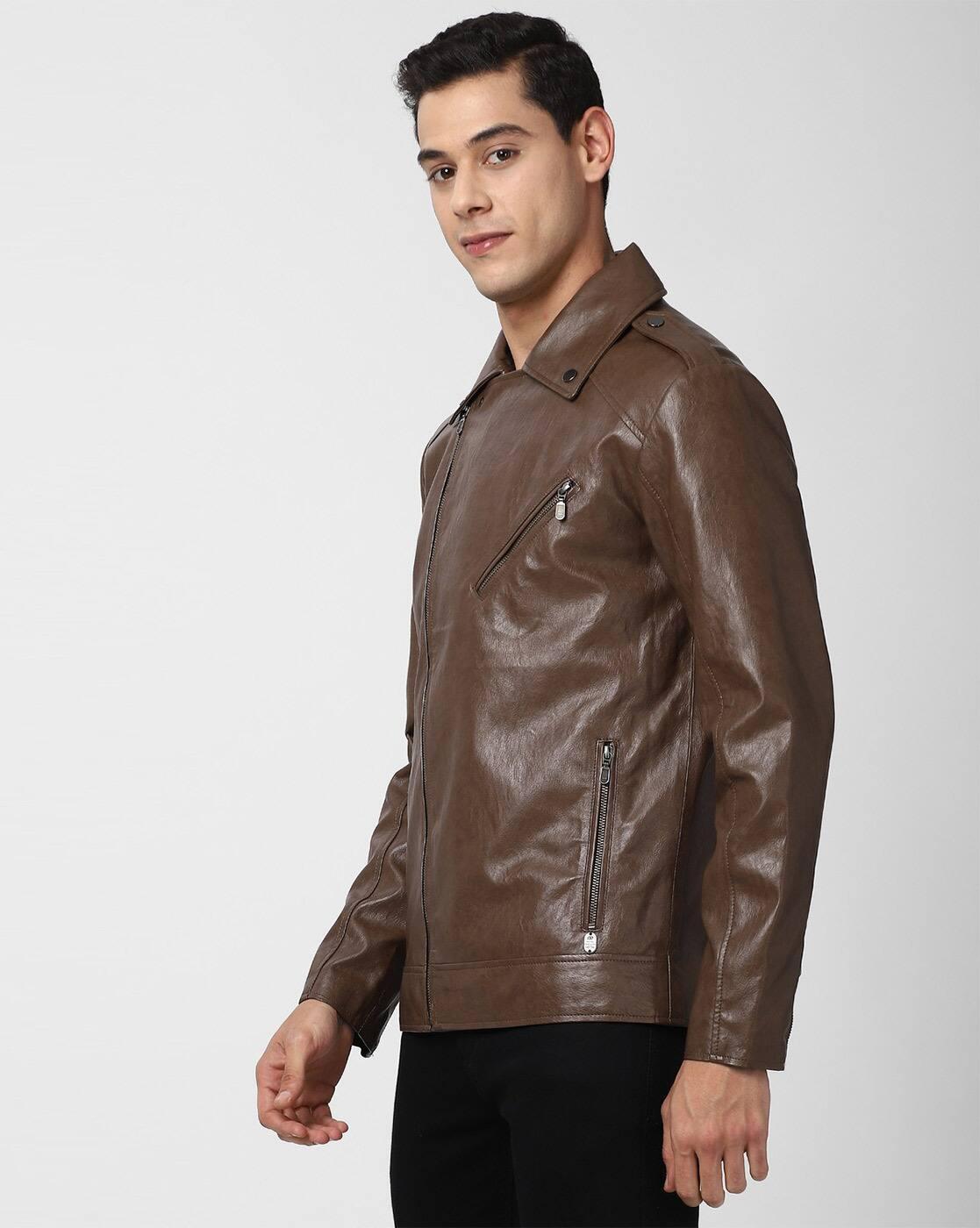 Men Regular Fit Zip-Front Biker Jacket