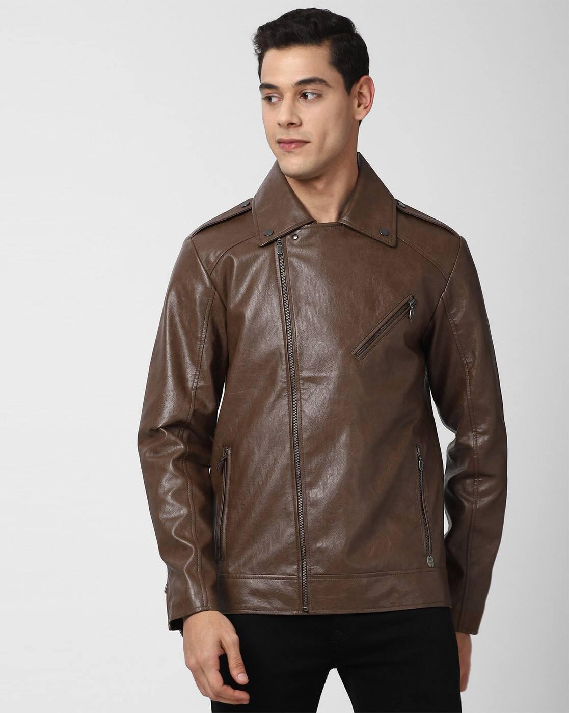 Men Regular Fit Zip-Front Biker Jacket
