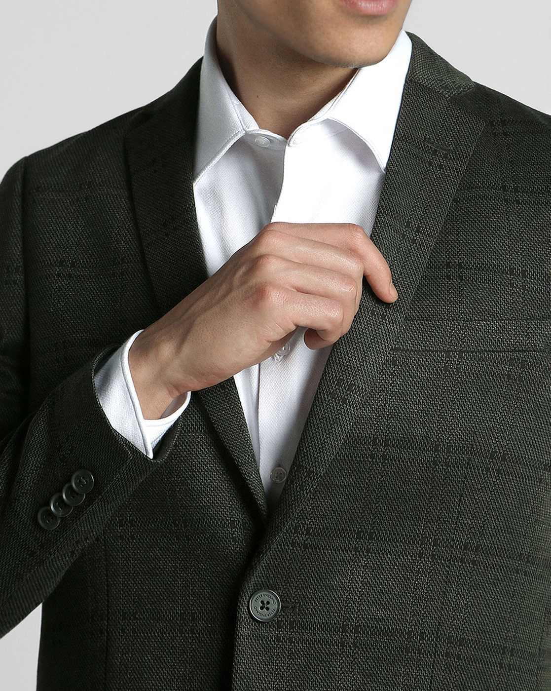 Men Checked Slim Fit Single-Breasted Blazer