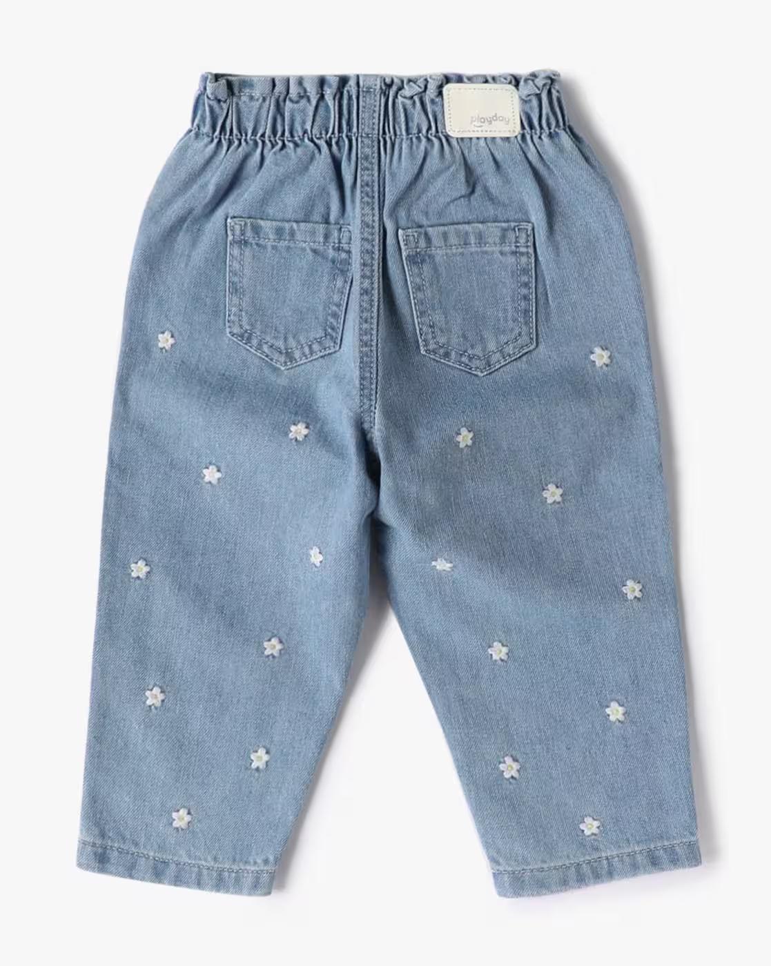 JEANS WITH FLORAL EMBROIDER, BLUE