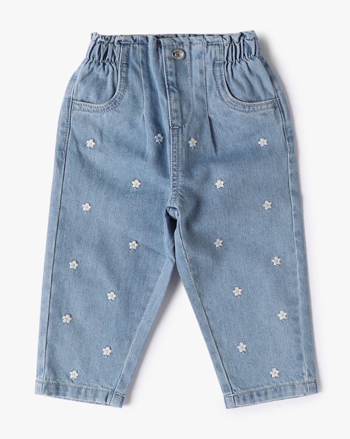 JEANS WITH FLORAL EMBROIDER, BLUE