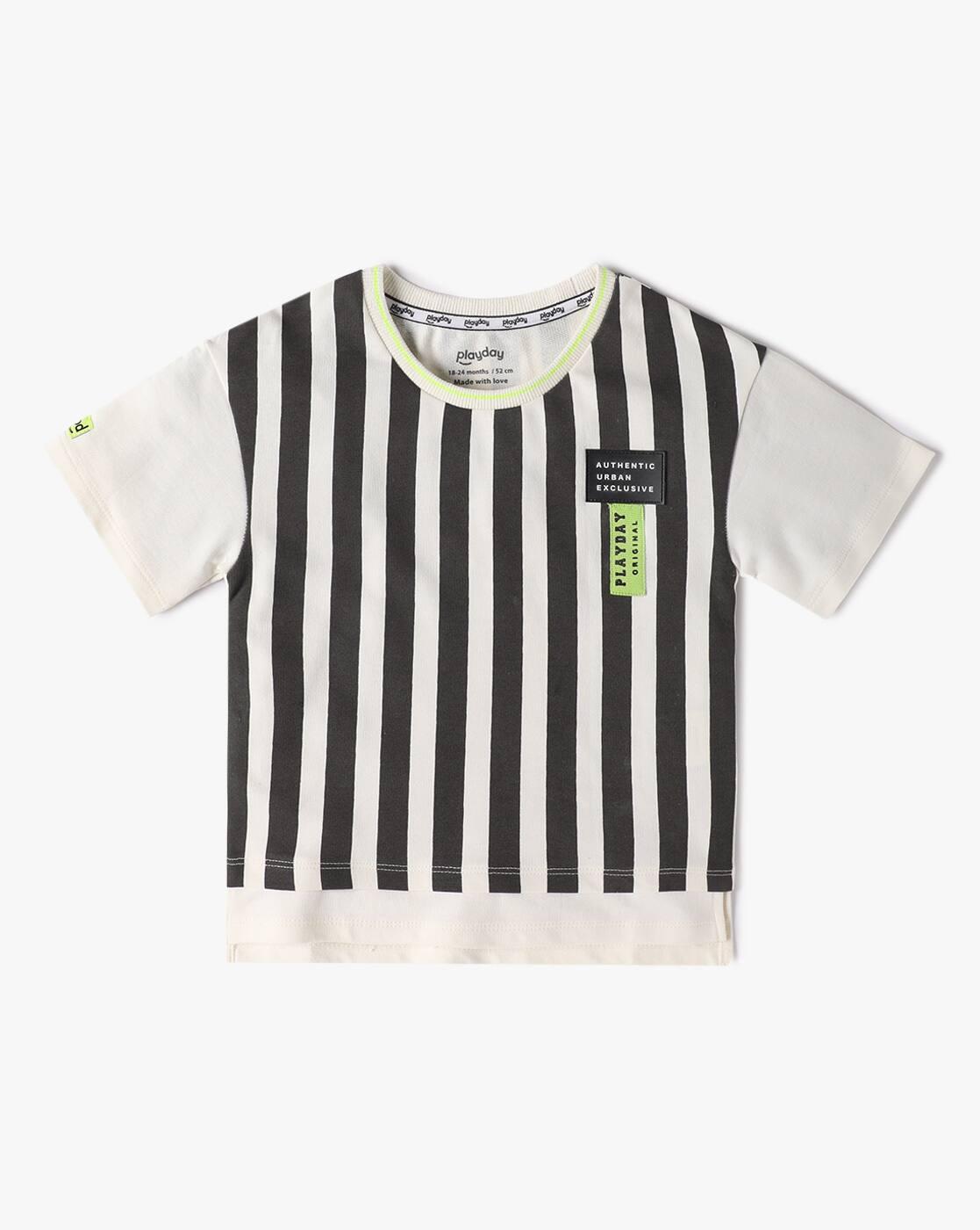 STRIPE PRINTED TSHIRT, OFF WHITE, 6-12M