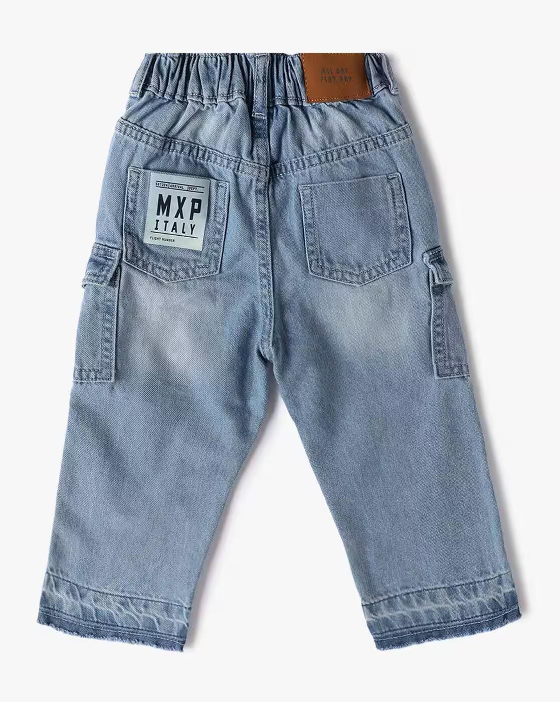 CARGO DENIM WITH POCKET, BLUE, 6-12M