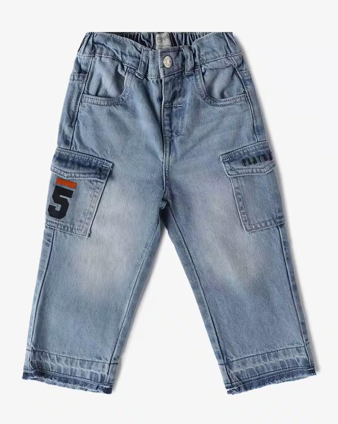 CARGO DENIM WITH POCKET, BLUE, 6-12M