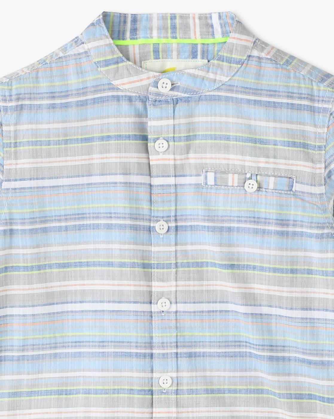 F/S MANDARIN COLAR SHIRT, MULTI, 11-12Y