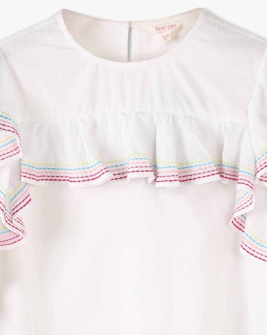 S\S FLOUNCE TOP, WHITE, 15-16Y
