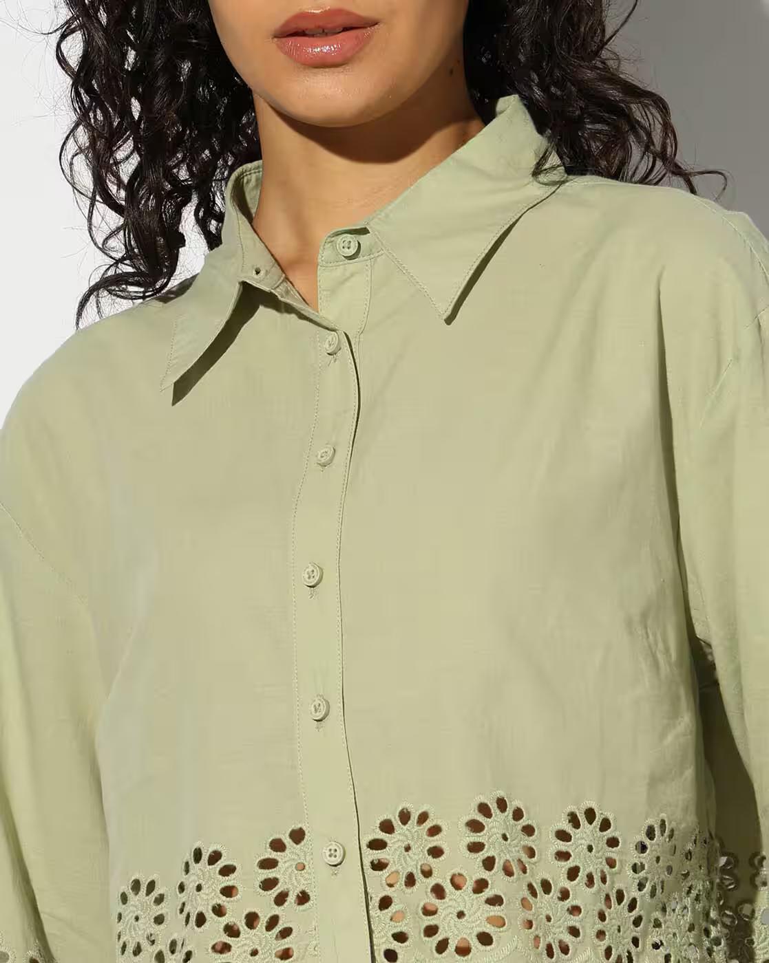 schiffli shirt, LT. GREEN
