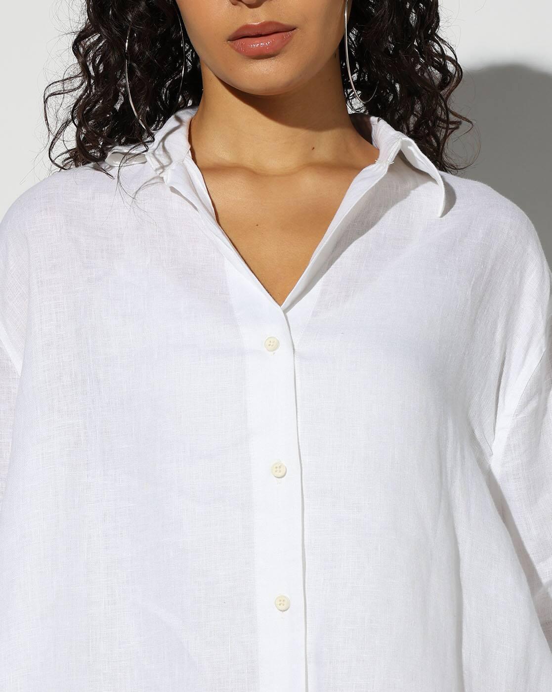 oversized linen shirt, OFF WHITE