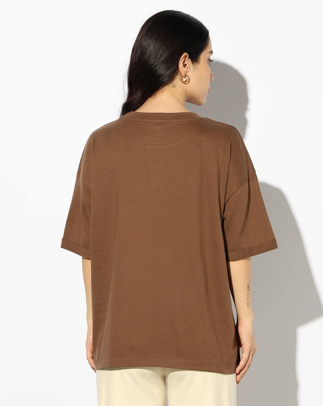 ROLLED UP SLEEVE TEE, BROWN, M
