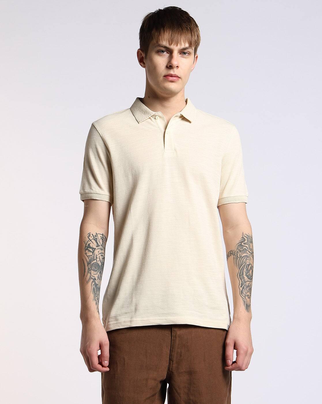 TEXTURED POLO TSHIRT, OFF WHITE, L