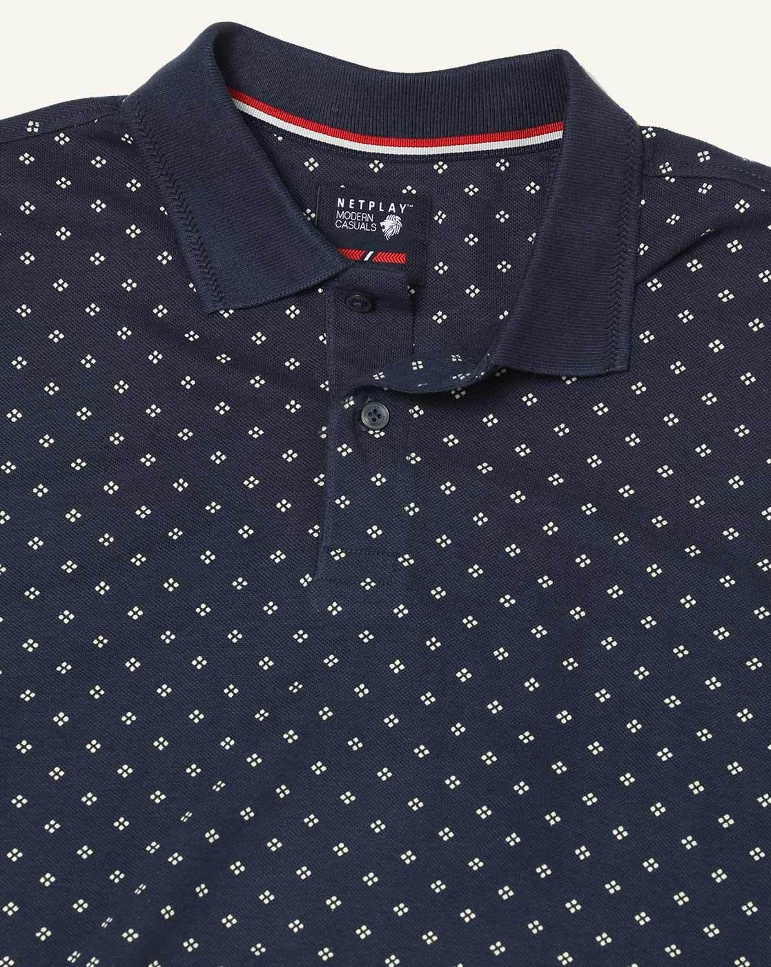 Regular Fit Micro Print Cotton Polo T-Shirt