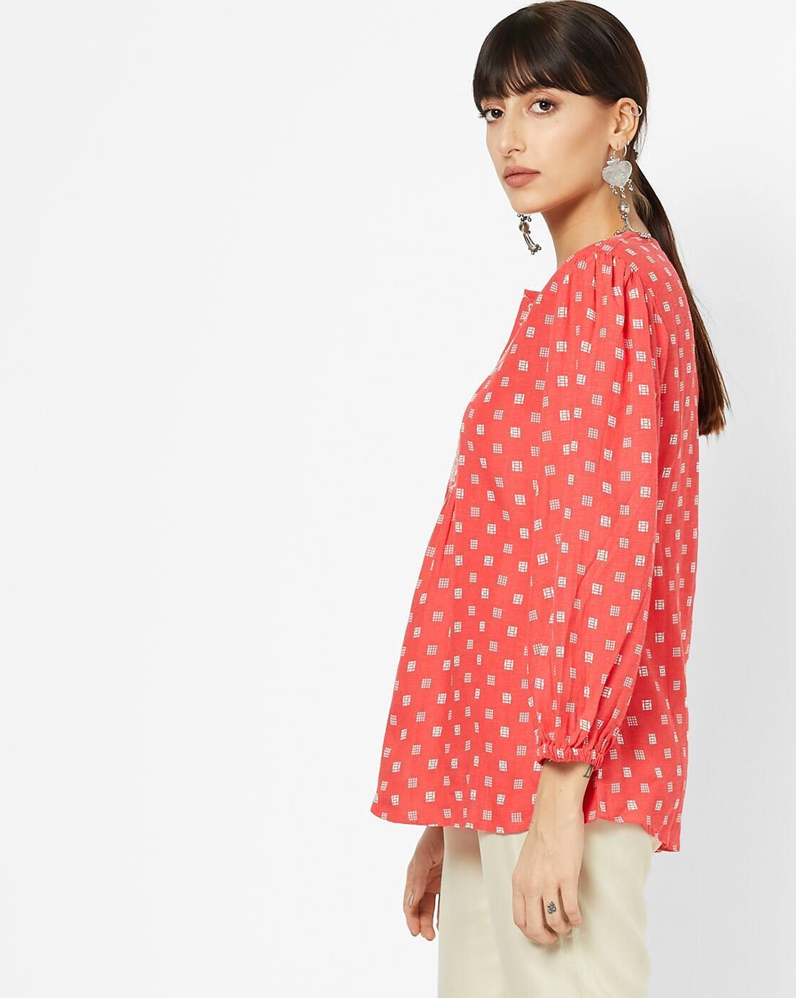 Printed A-line Tunic with Embroidered Yoke