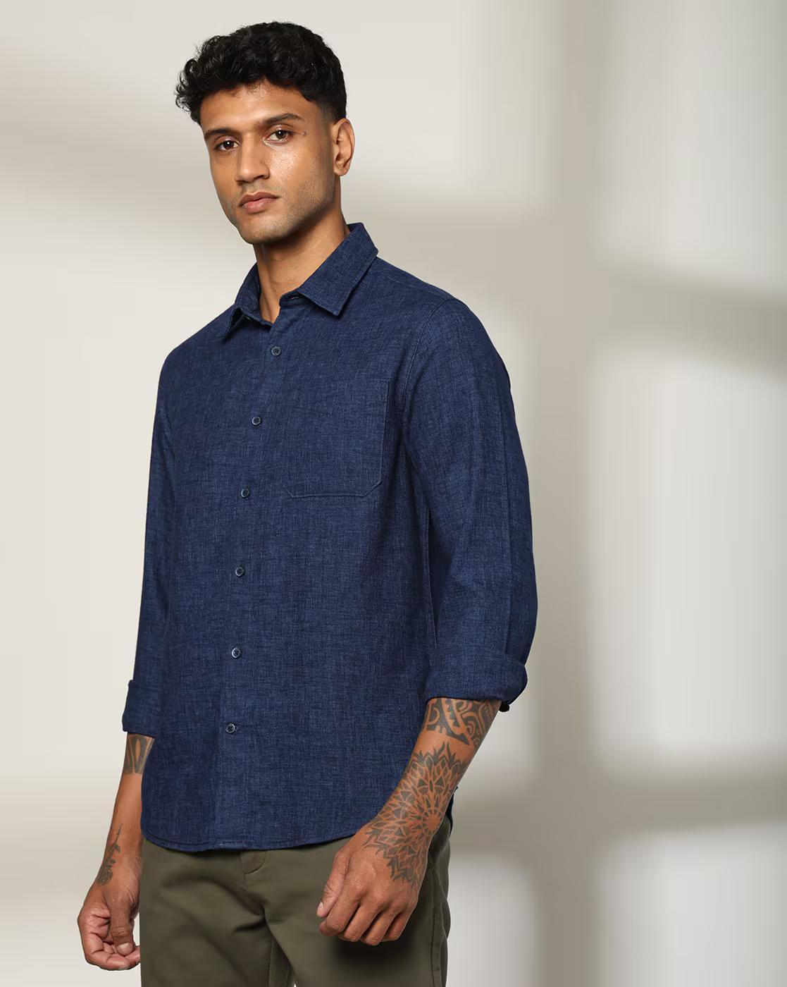 Single Pocket Indigo Shirt, INDIGO, L