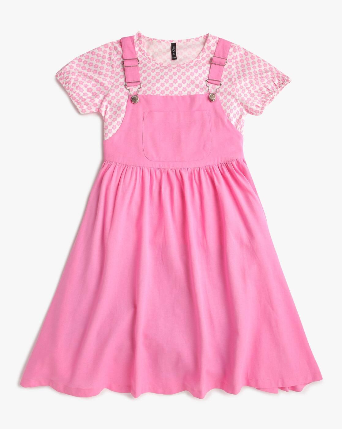 FOIL PRINTED TIERED DUNGRE, PINK, 11-12Y