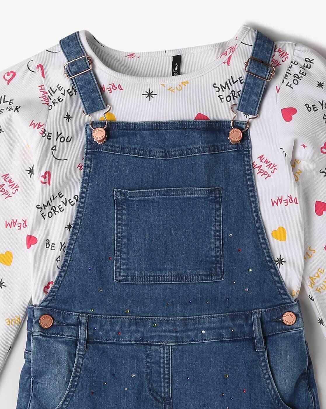 Girls Dungaree Dress with T-Shirt