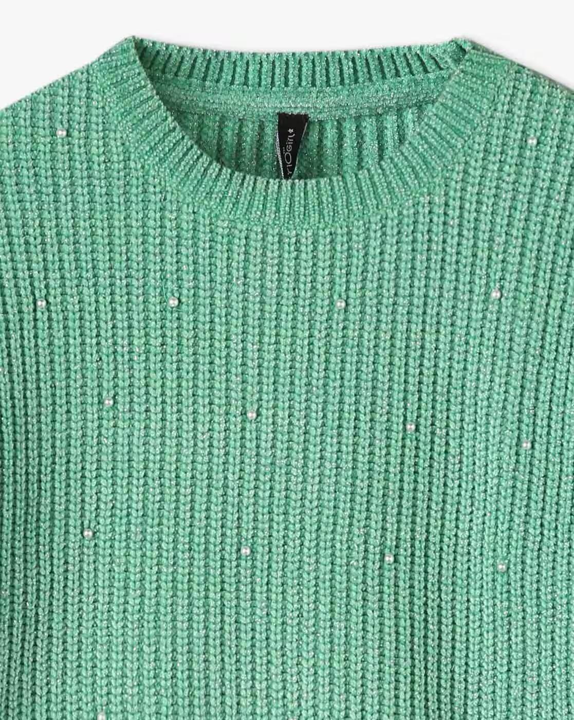 Sweater w beads, GREEN, 15-16Y