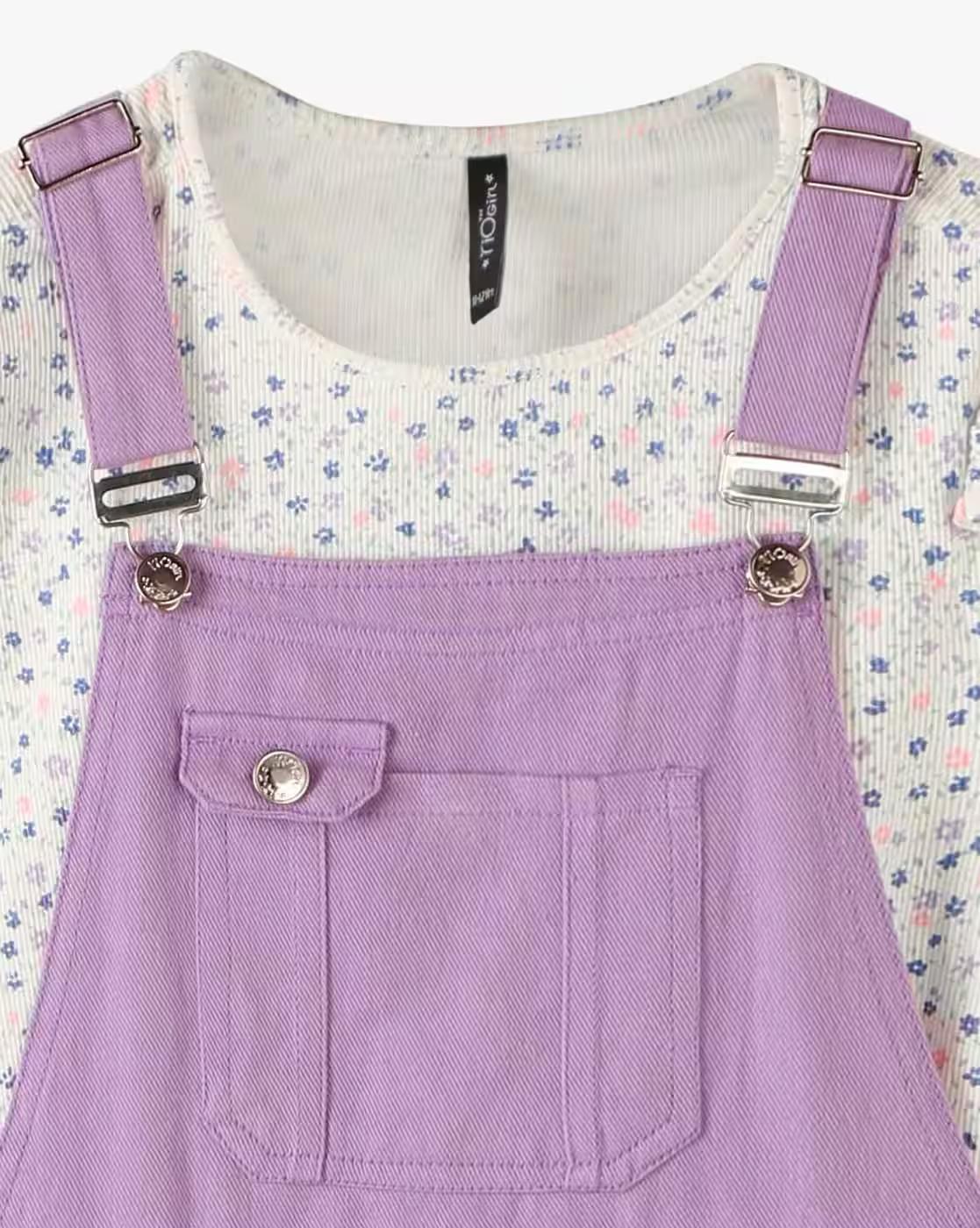 PLEATED DUNGAREE W PRINTE, LILAC, 15-16Y