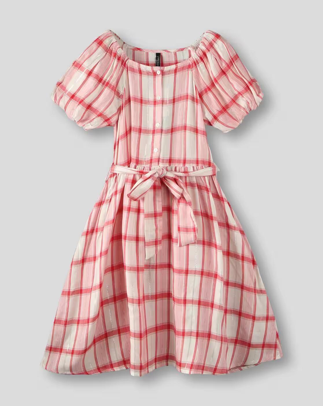 YD PUFF SLEEVE DRESS, WHITE, 13-14Y