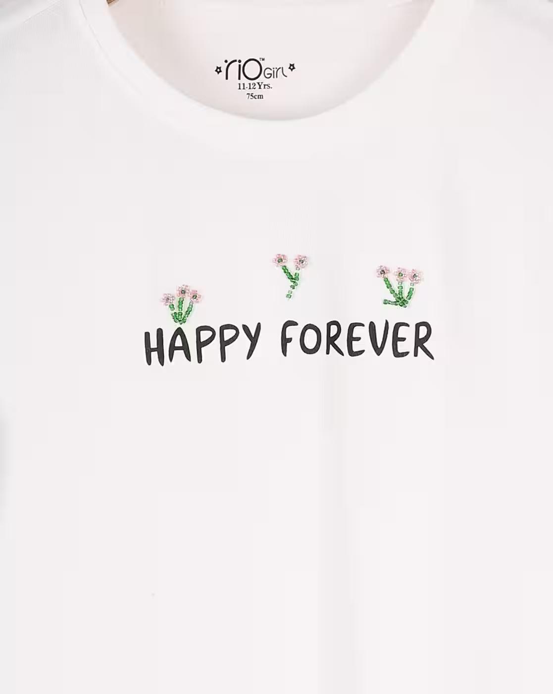 Tshirt w frill slv n beaded, WHITE