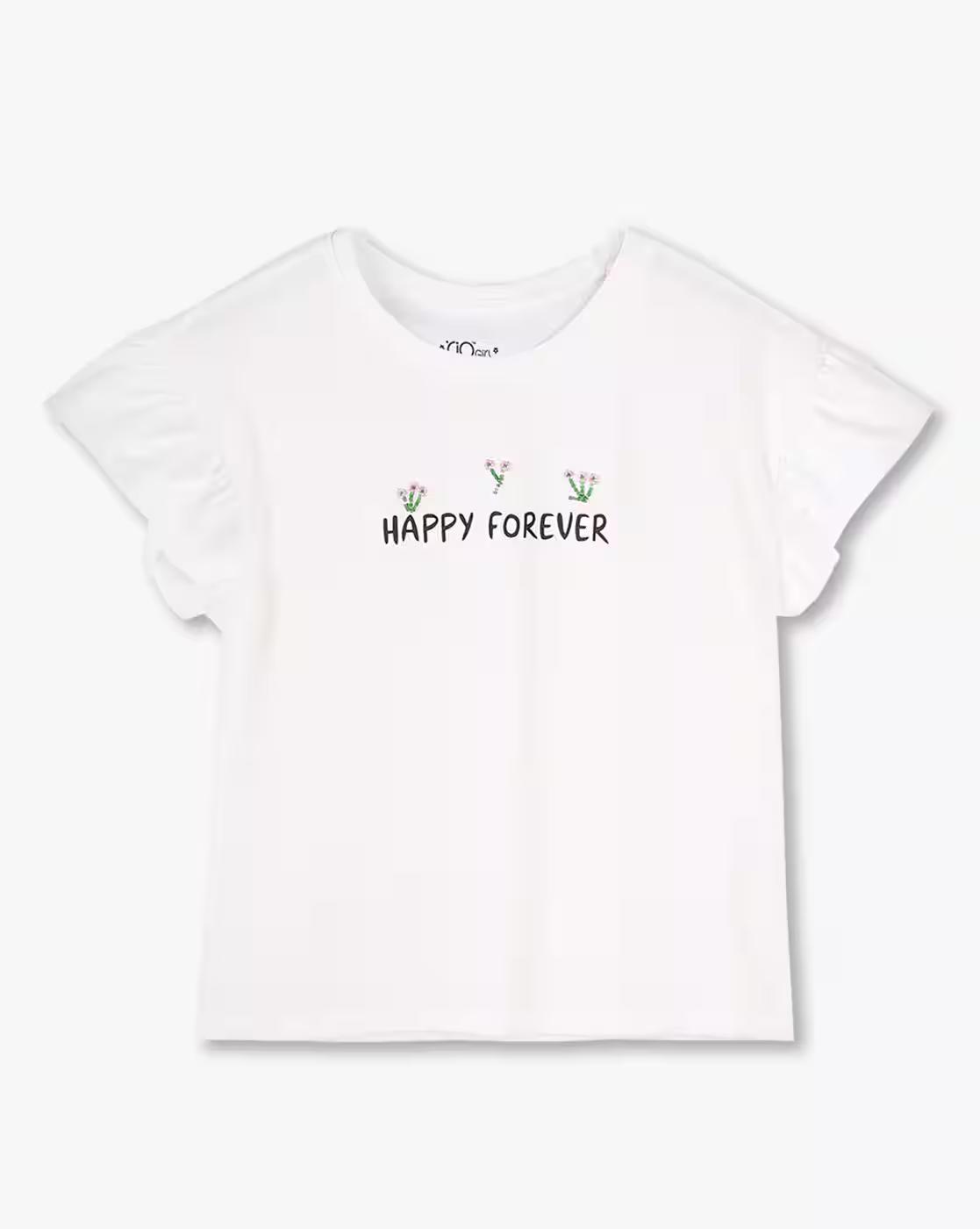Tshirt w frill slv n beaded, WHITE