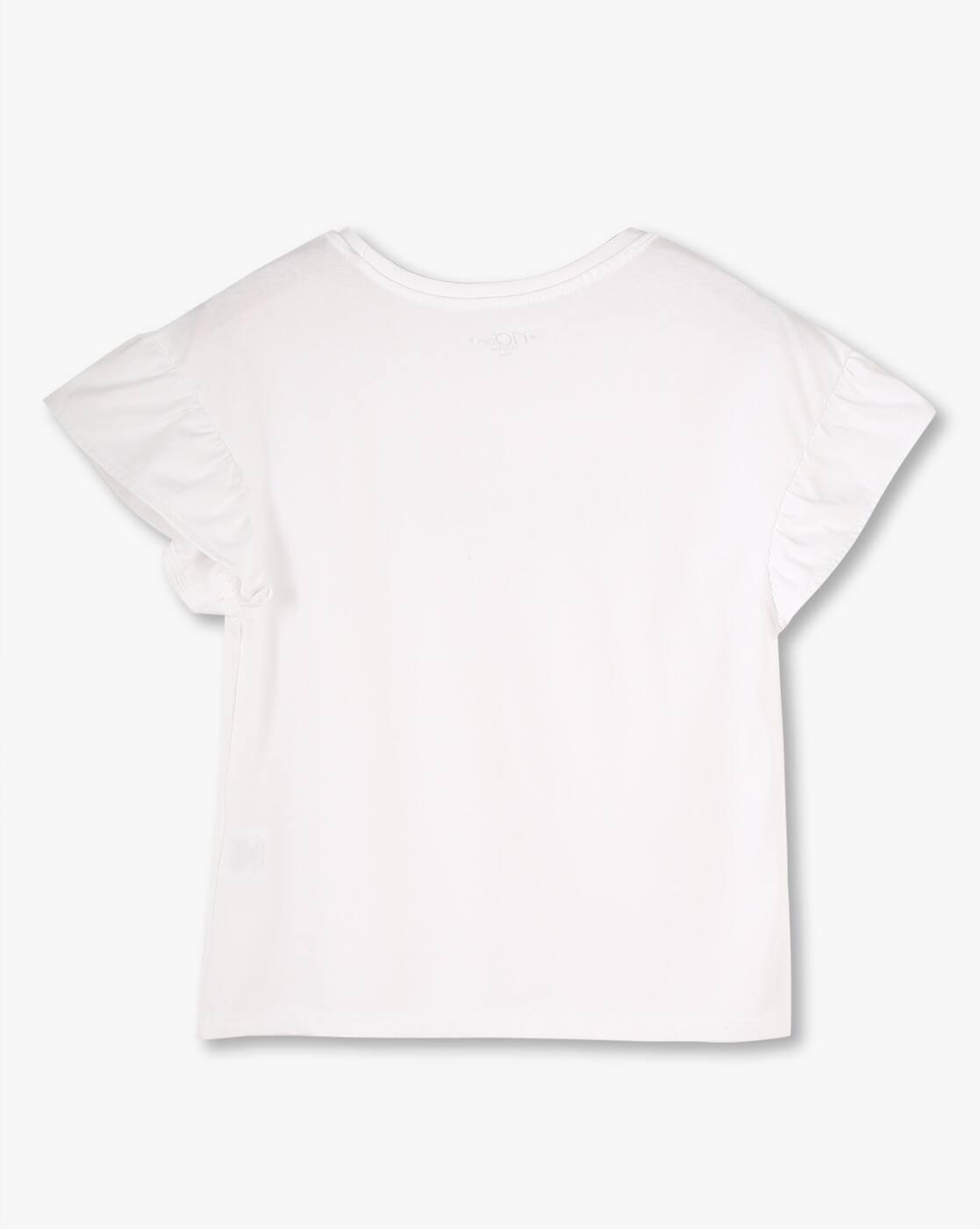 Tshirt w frill slv n beaded, WHITE