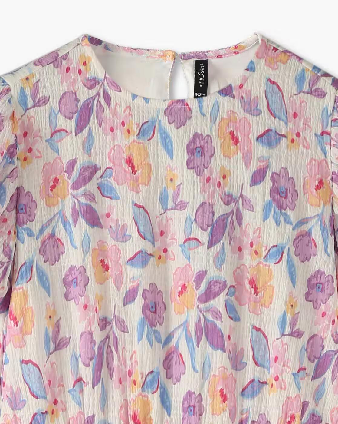 PRINTED DRESS W PUFF SLEEV, LILAC, 9-10Y