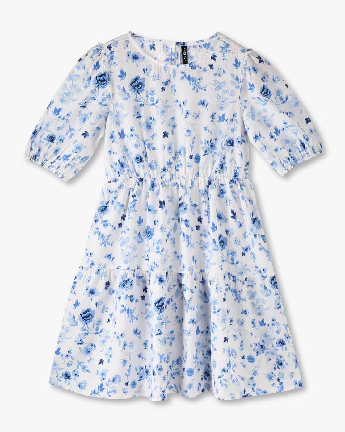 BASIC PRINTED DRESS, OFF WHITE, 8-9Y